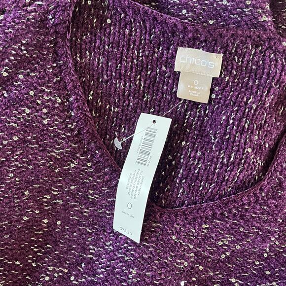 NWT Chicos Purple Sparkle Sequin Pullover Sweater Sz 0 / XS Casual Event - Picture 3 of 9